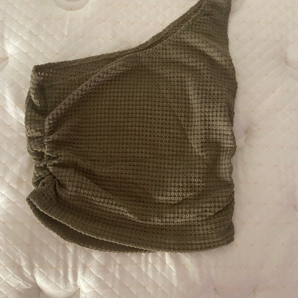 SHEIN One-Shoulder Textured Crop Top in Olive
